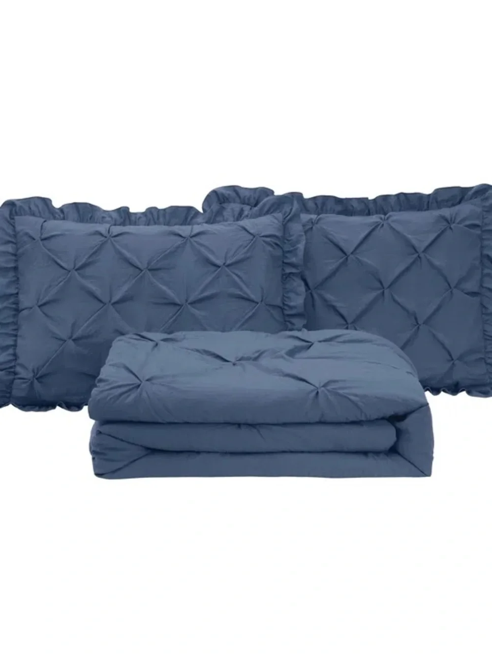 Blue Pintuck Queen 3 piece Bedspread Set - Classic Ruffled Comfort